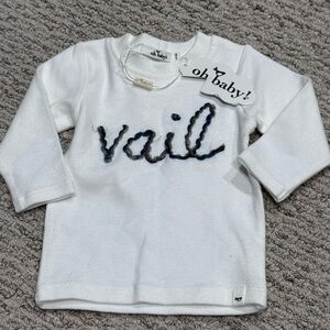 oh baby! White Long-Sleeve Baby Tee with Navy Script